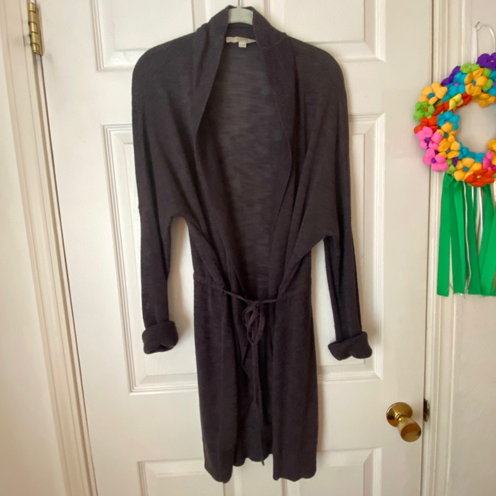 LOFT grey hued tie front long cardigan - M